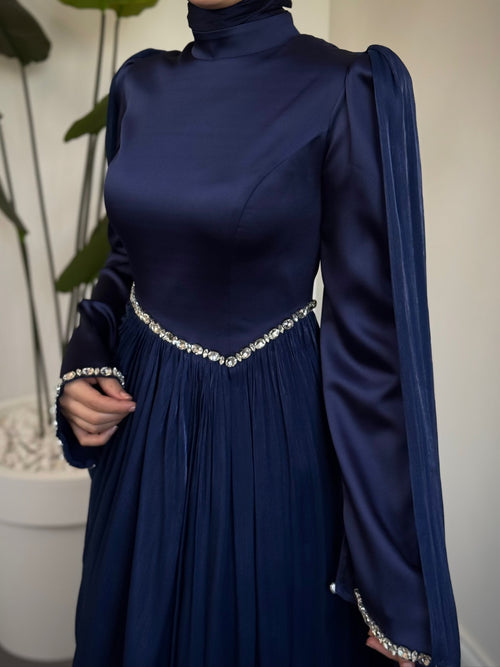 فستان سهرة ملكي - كحلي فاخر